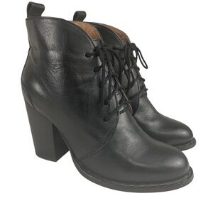 Seychelles Womens Black Leather Heeled Boot Lace Up Size 6.5